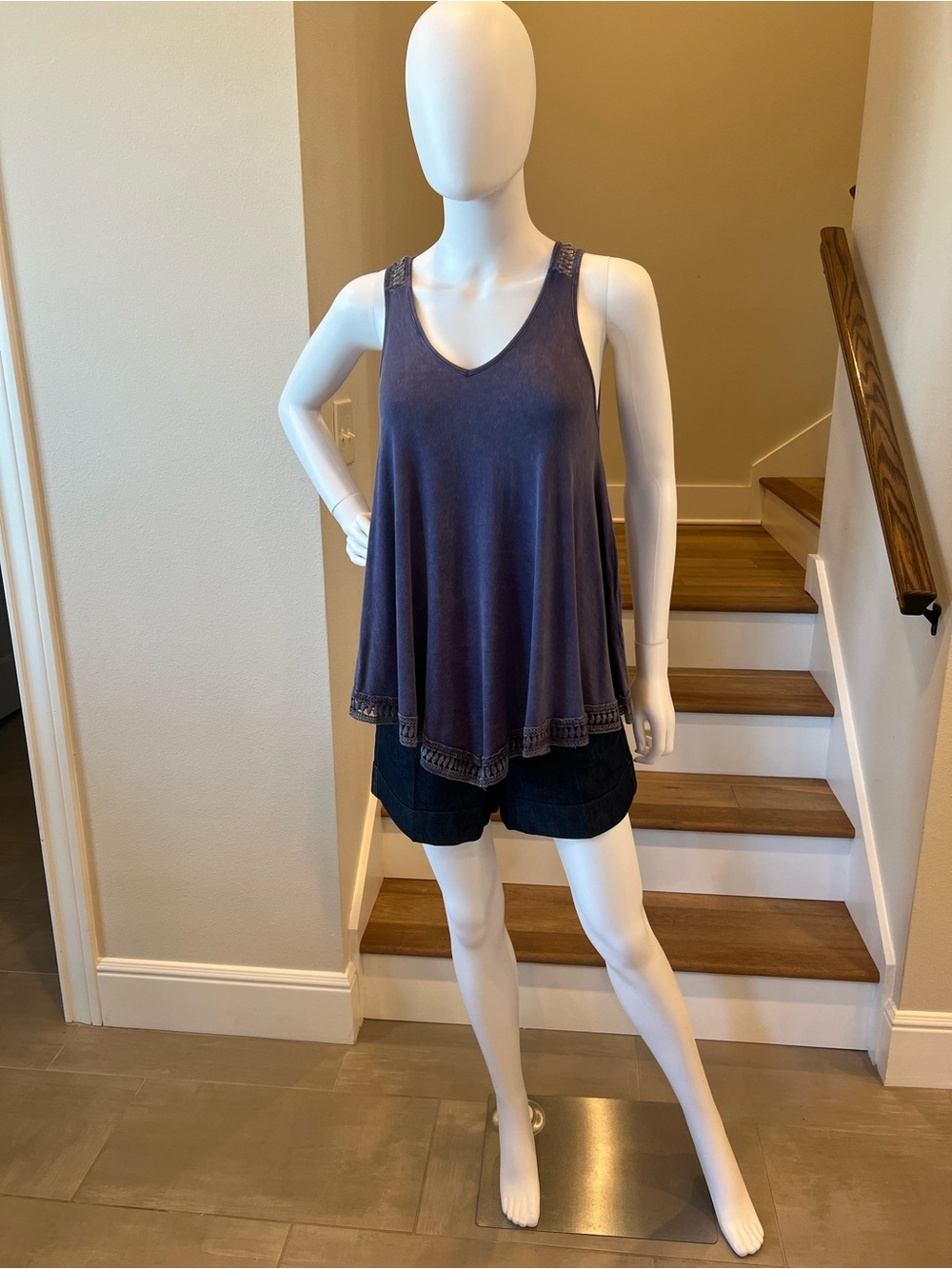 New Altar’d state Sleeveless Crochet-Trim Swing Tank Top - Navy